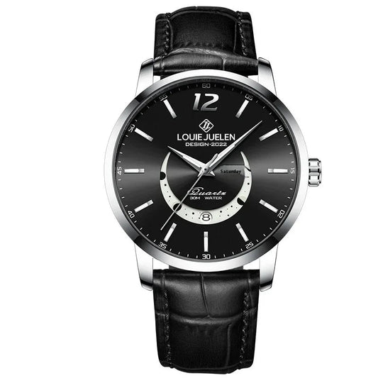 Luminous Waterproof Wrist Watch Men's Fashion Genuine Leather Strap Quartz Watch