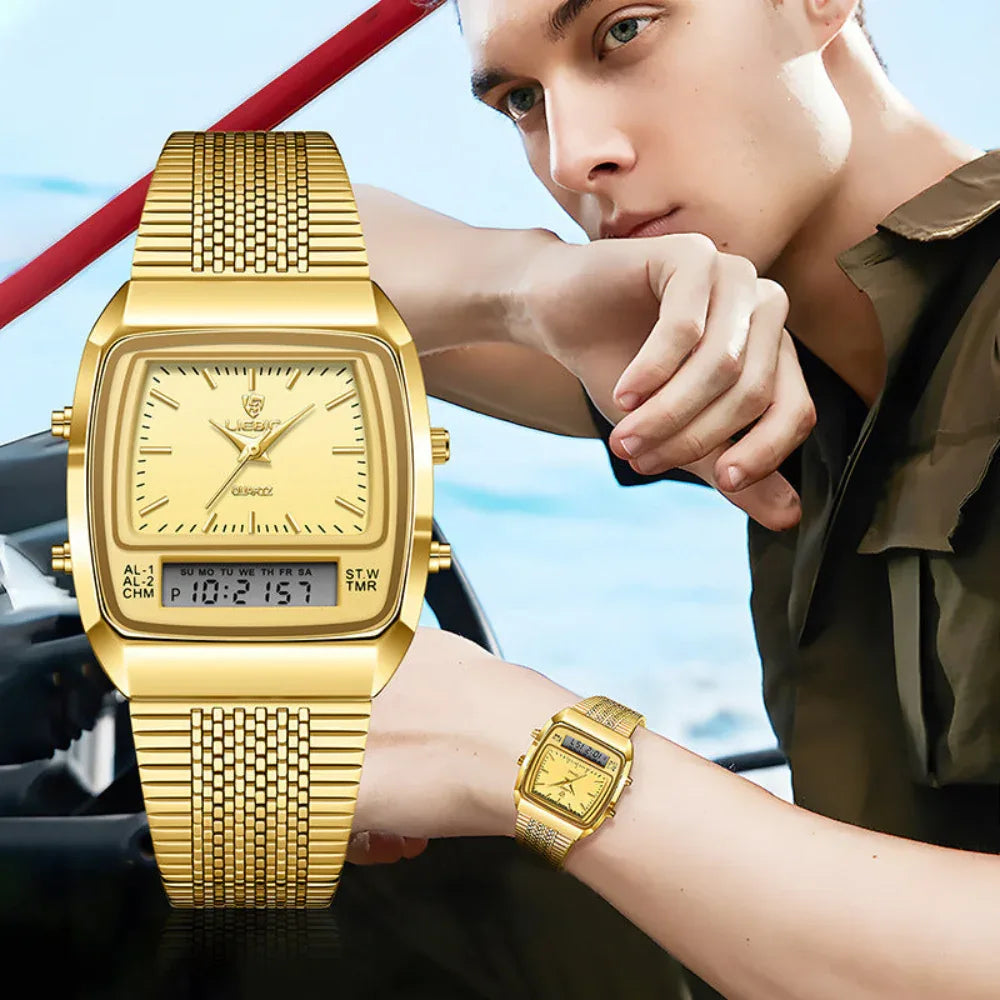 Business Casual Waterproof Double Display Electronic Quartz Watch