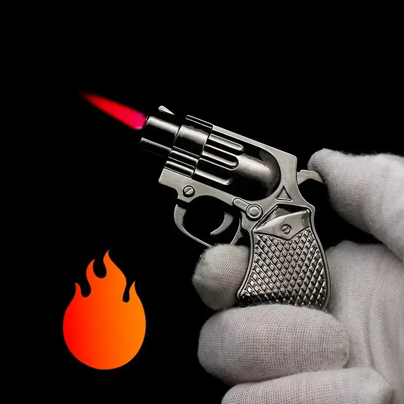 Metall Personlig Uppblåsbar Tändare Vindtät Jet Flame Pistol Utomhus Bärbar Tändare Cigaretttillbehör Herrpresent