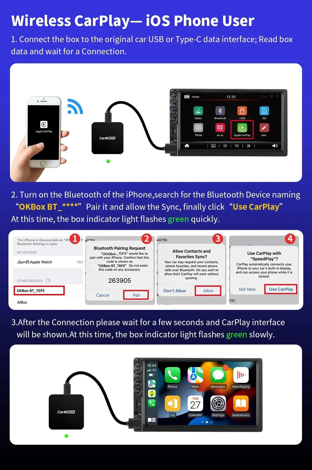 Trådlös Apple CarPlay & Android Auto Adapter